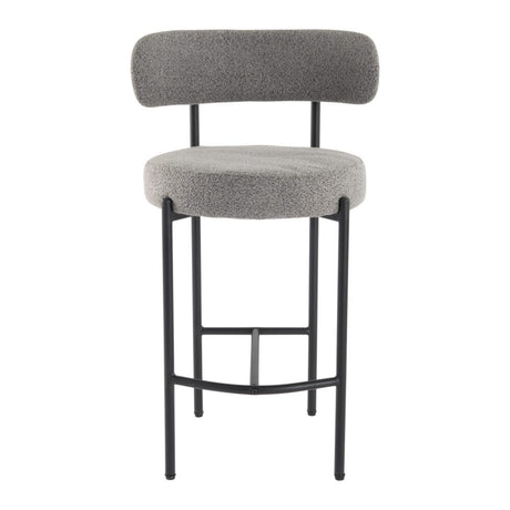 Side profile of Elsa grey boucle low bar stool showing clean profile — Allure Home Collections