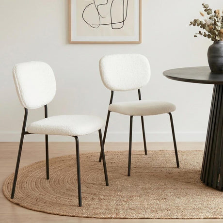 Stockwell white teddy boucle armless dining chair