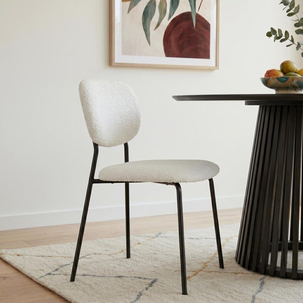 Stockwell white teddy boucle armless dining chair