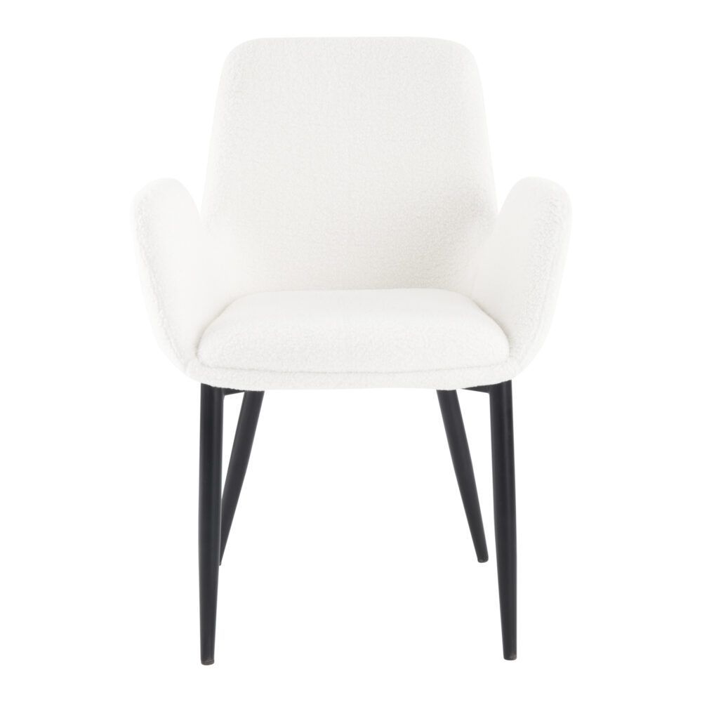 Rowland Flat white teddy boucle dining armchair in a modern dining room