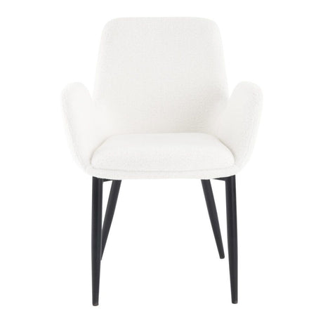 Rowland Flat white teddy boucle dining armchair in a modern dining room