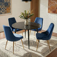 Birdwood black marble and blue velvet dining set in a modern dining room