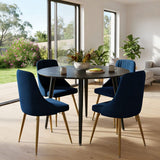 Birdwood 5 Piece Dining Set, Black Marble and Blue Velvet