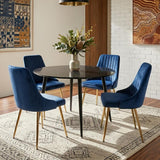 Birdwood 5 Piece Dining Set, Black Marble and Blue Velvet