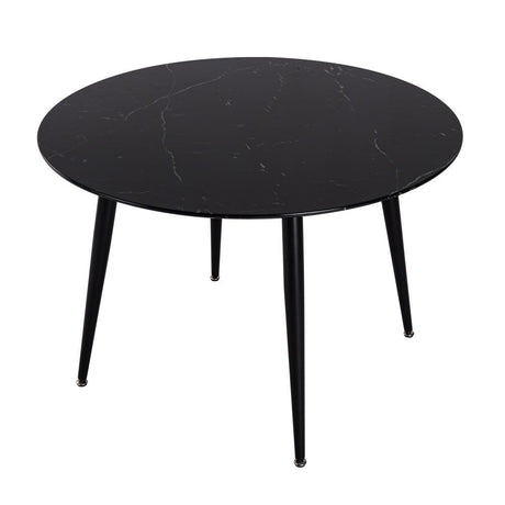 Birdwood 5 Piece Dining Set, Black Marble and Blue Velvet