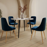 Birdwood 5 Piece Dining Set, White Marble and Blue Velvet