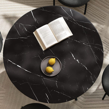 Clare Round Marble Dining Table, Black 110cm