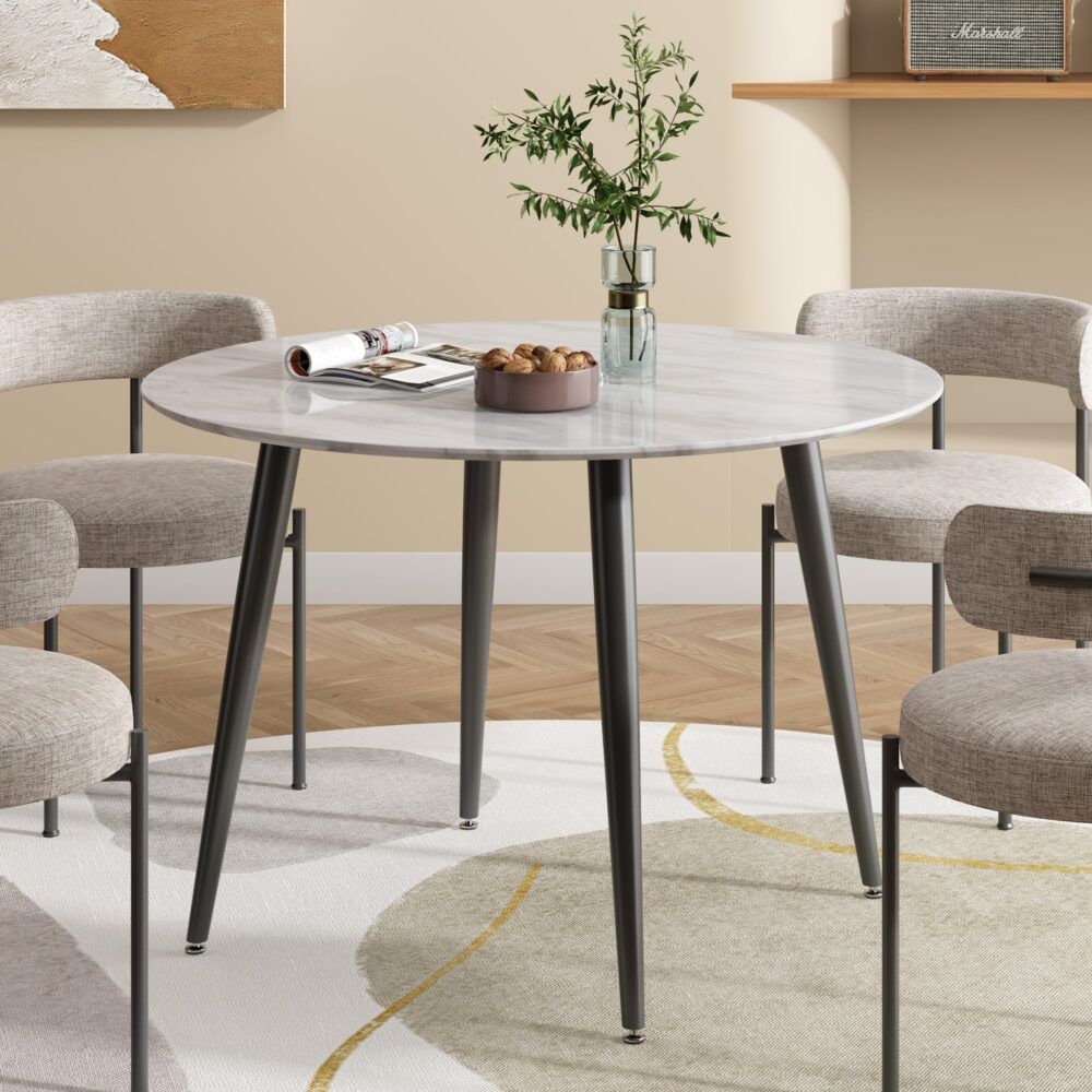 Clare Round Marble Dining Table, White 110cm