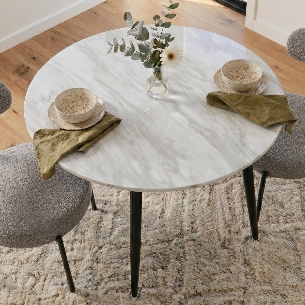 Clare Round Marble Dining Table, White 110cm