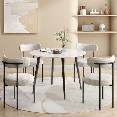 Clare Round Marble Dining Table, White 110cm