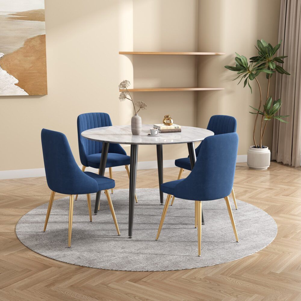 Clare Round Marble Dining Table, White 110cm
