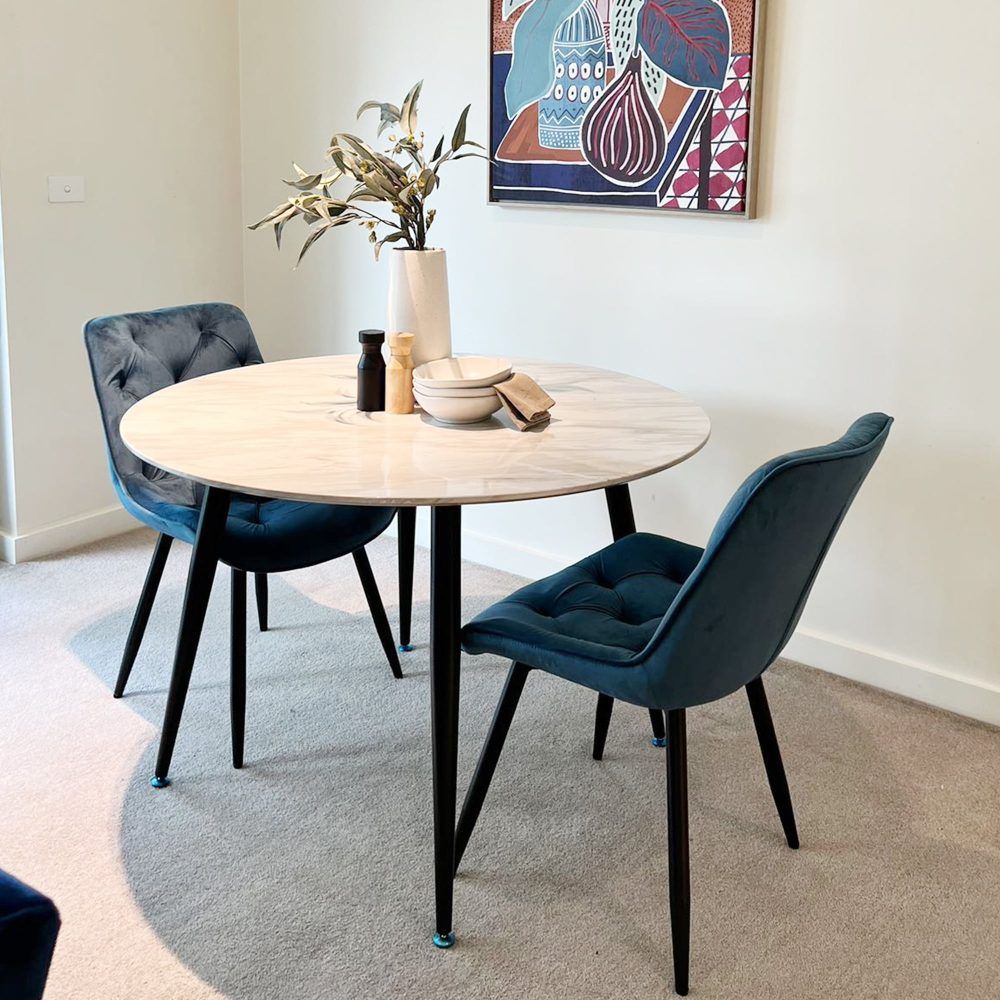 Clare Round Marble Dining Table, White 110cm