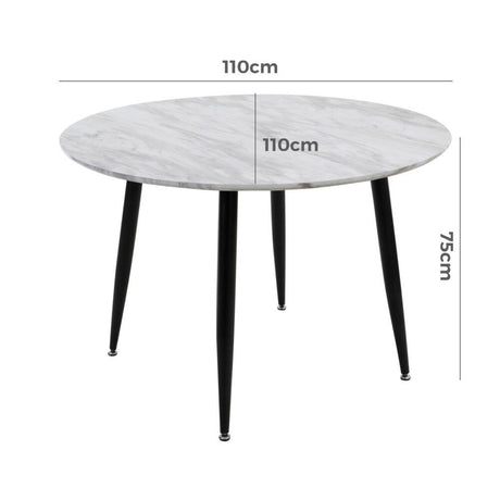 Clare Round Marble Dining Table, White 110cm