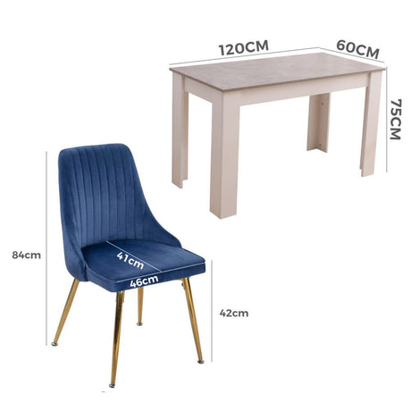 Mount Torrens 5 Piece Dining Set, Grey and Blue Velvet