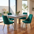 Mount Torrens grey and green velvet dining set in a modern dining room