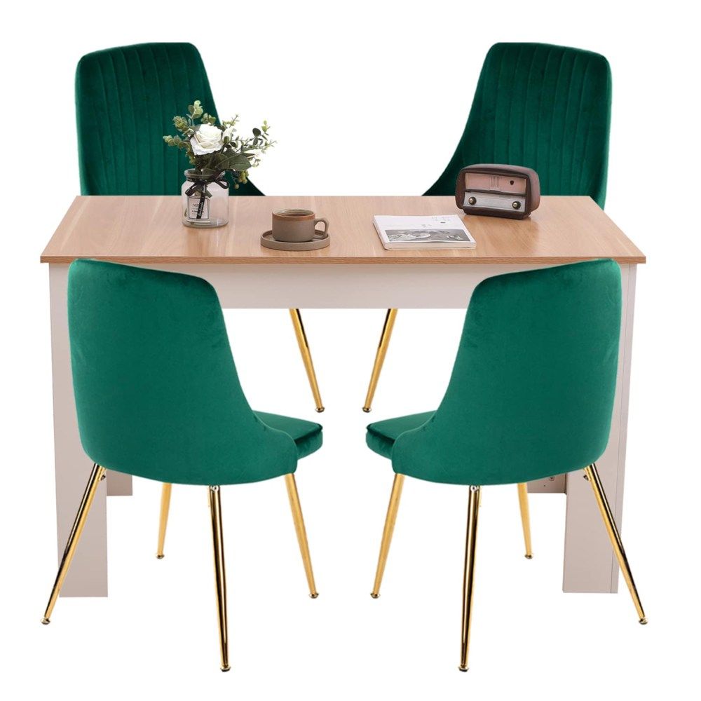 Mount Torrens 5 Piece Dining Set, Grey and Green Velvet