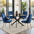 Gumeracha black marble and blue velvet dining set in a modern dining room