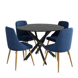 Gumeracha 5 Piece Dining Set, Black Marble and Blue Velvet