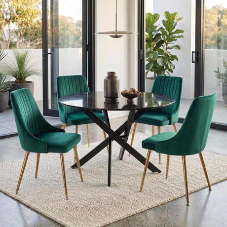 Gumeracha black marble and green velvet dining set in a modern dining room