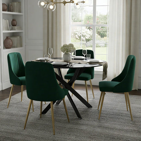 Gumeracha 5 Piece Dining Set, Black Marble and Green Velvet