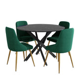 Gumeracha 5 Piece Dining Set, Black Marble and Green Velvet