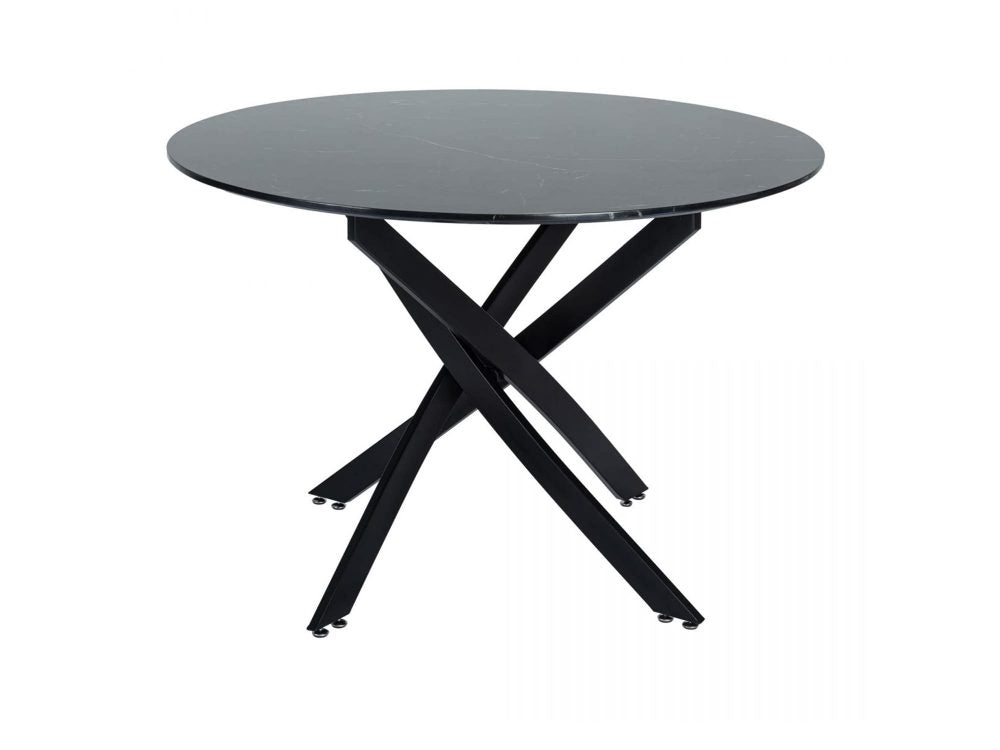Round Black Marble-Effect Dining Table — Seats 4, White Veining — Allure Home Collections