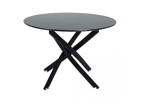 Round Black Marble-Effect Dining Table — Seats 4, White Veining — Allure Home Collections