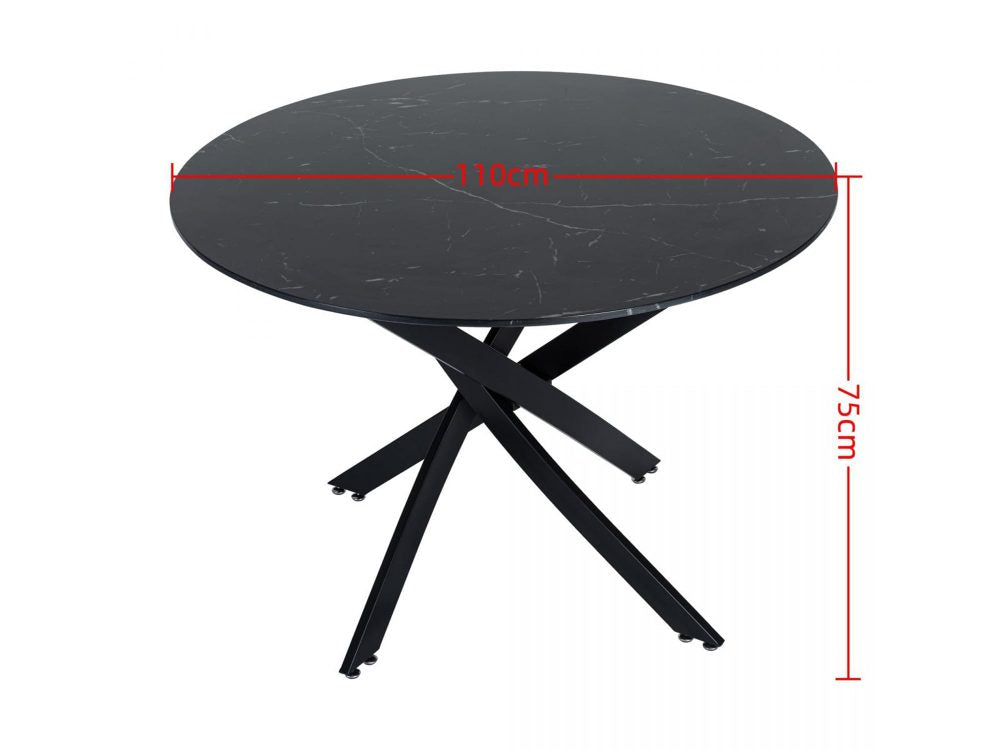 Round Black Marble-Effect Dining Table — Seats 4, White Veining — Allure Home Collections