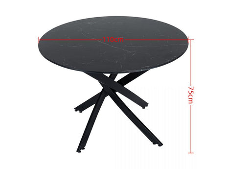 Round Black Marble-Effect Dining Table — Seats 4, White Veining — Allure Home Collections