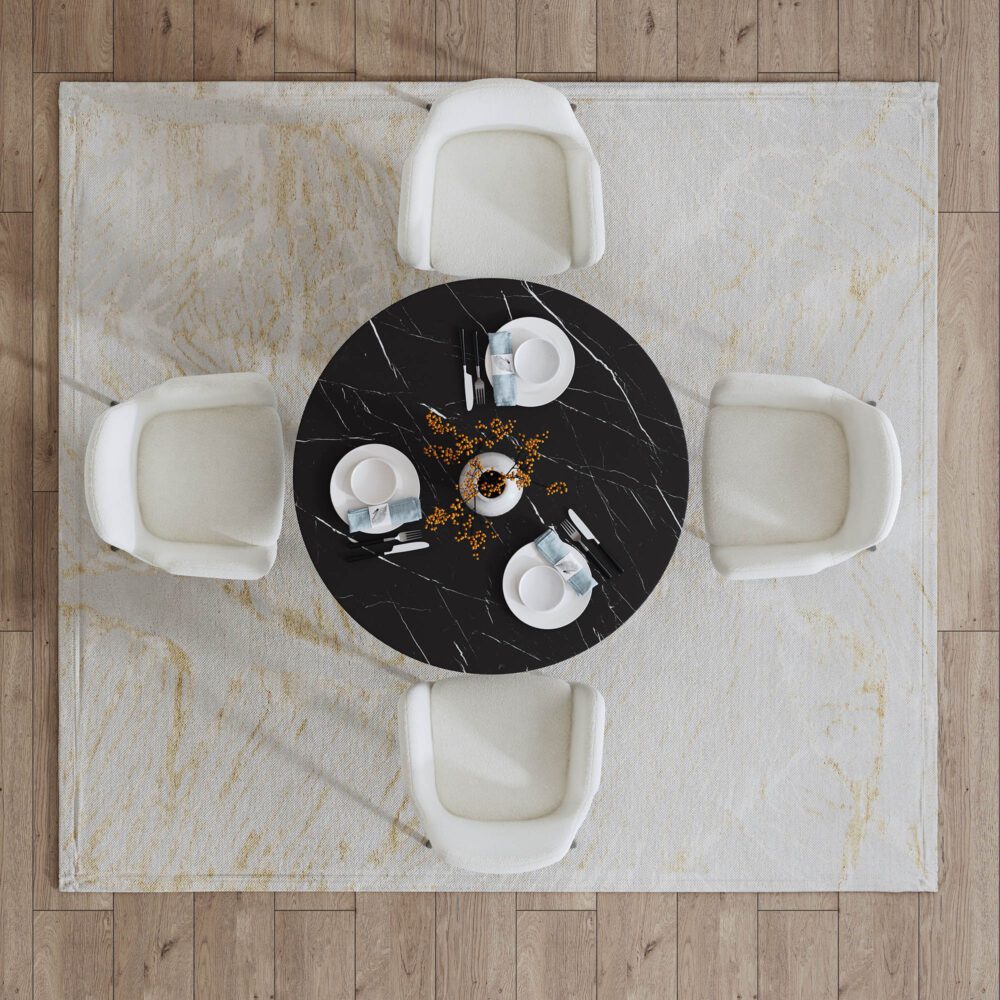 Round Black Marble-Effect Dining Table — Seats 4, White Veining — Allure Home Collections