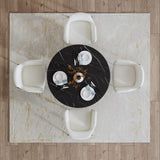 Round Black Marble-Effect Dining Table — Seats 4, White Veining — Allure Home Collections