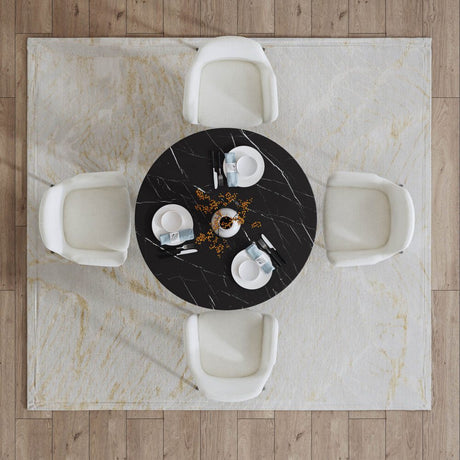 Round Black Marble-Effect Dining Table — Seats 4, White Veining — Allure Home Collections