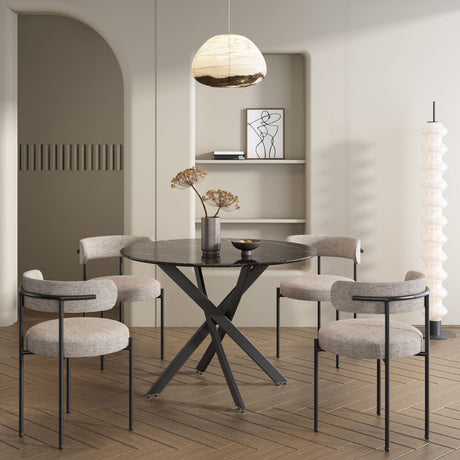 Round Black Marble-Effect Dining Table — Seats 4, White Veining — Allure Home Collections