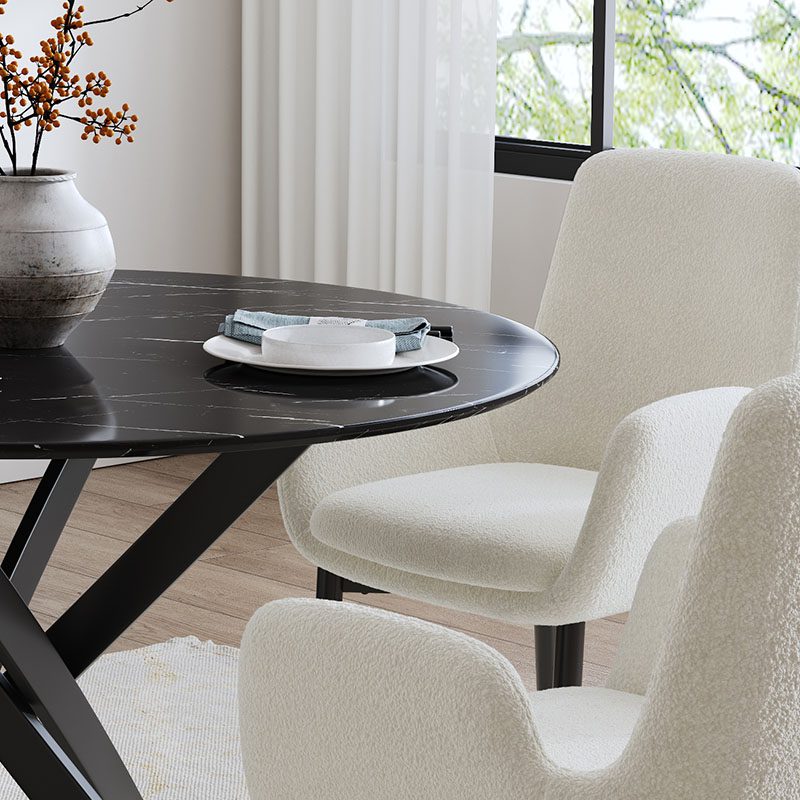 Round Black Marble-Effect Dining Table — Seats 4, White Veining — Allure Home Collections