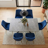 Kersbrook 7 Piece Dining Set, Dark Grey Marble and Blue Velvet