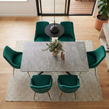 Kersbrook 7 Piece Dining Set, Dark Grey Marble and Green Velvet