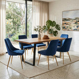 Cudlee Creek 7 Piece Dining Set, Natural Wood and Blue Velvet