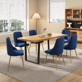 Cudlee Creek 7 Piece Dining Set, Natural Wood and Blue Velvet
