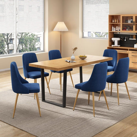 Cudlee Creek 7 Piece Dining Set, Natural Wood and Blue Velvet