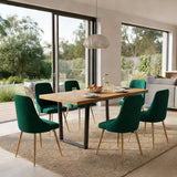 Cudlee Creek natural wood and green velvet dining set in a modern dining room