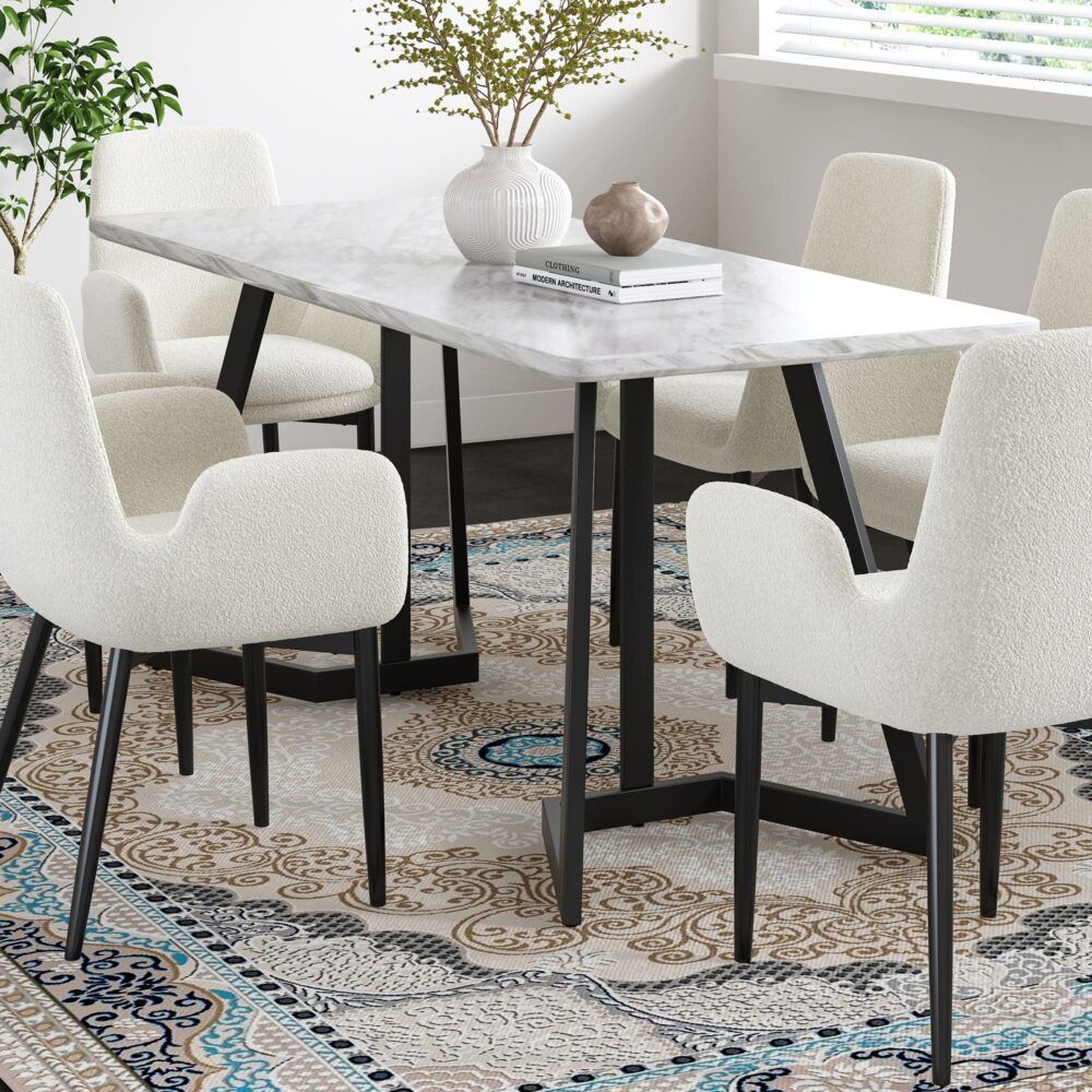 Sevenhill Rectangular Marble Dining Table, White 170cm