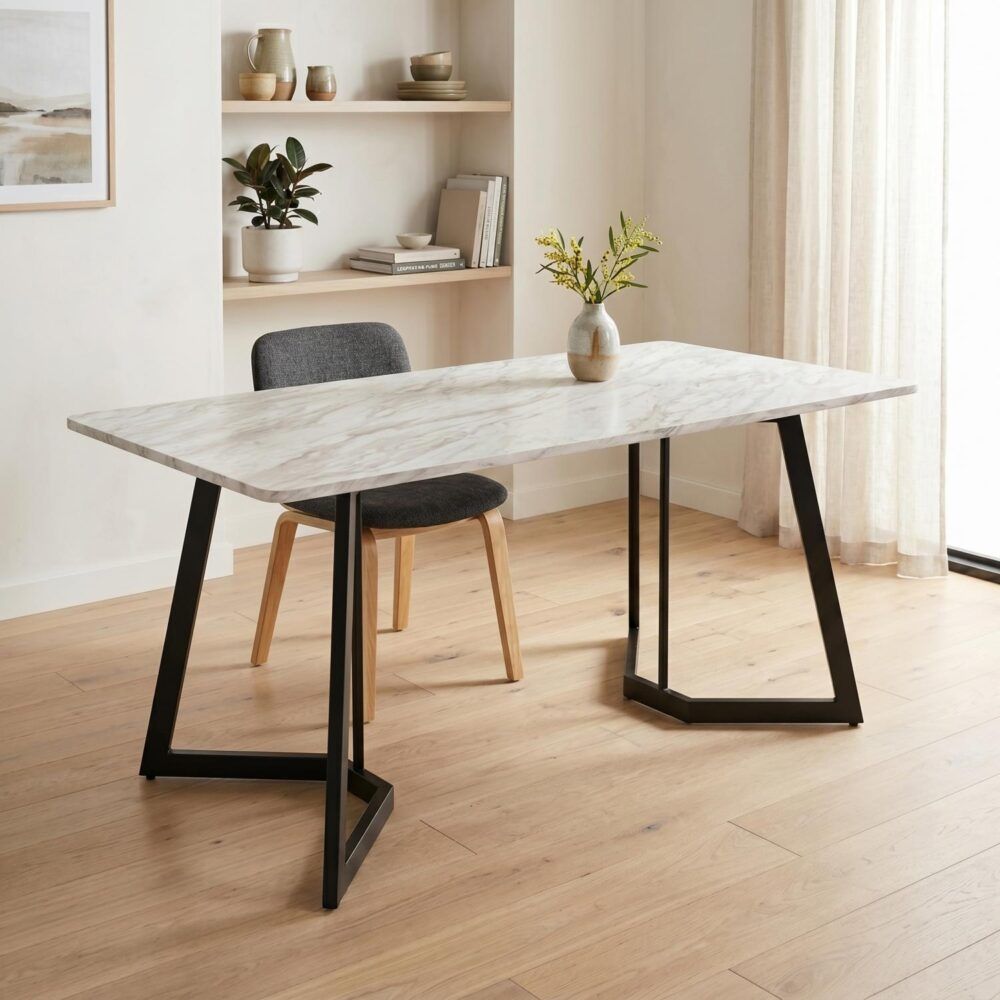 Sevenhill Rectangular Marble Dining Table, White 170cm