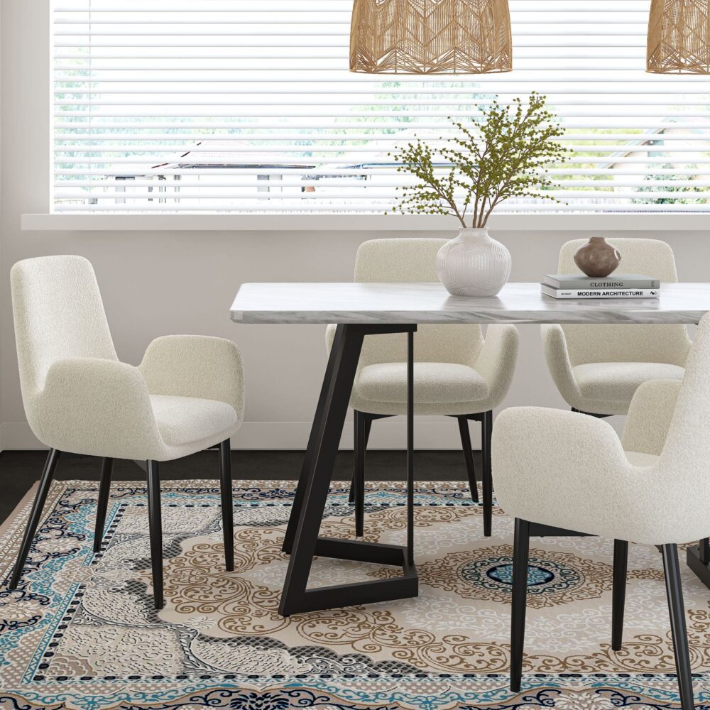Rectangular Marble-Effect Dining Table — Elegant White Veining — Allure Home Collections