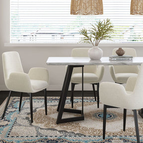 Noarlunga rectangular marble effect dining table with white veining in a sophisticated dining room