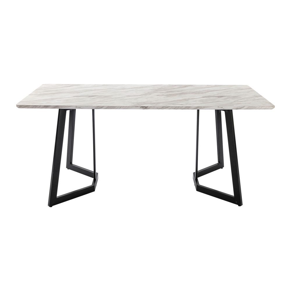 Ashton 7 Piece Dining Set, White Marble and Blue Velvet