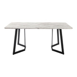 Ashton 7 Piece Dining Set, White Marble and Blue Velvet
