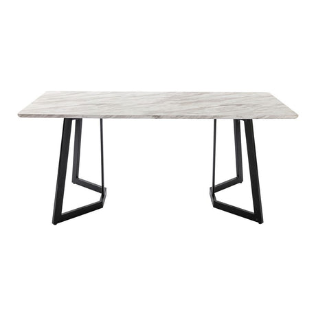 Ashton 7 Piece Dining Set, White Marble and Blue Velvet