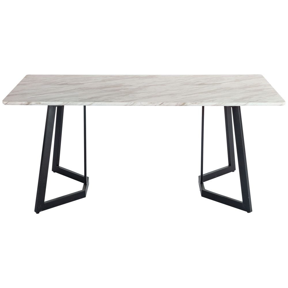 Ashton 7 Piece Dining Set, White Marble and Green Velvet