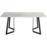 Ashton 7 Piece Dining Set, White Marble and Green Velvet