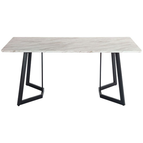 Ashton 7 Piece Dining Set, White Marble and Green Velvet